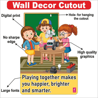 Wooden(MDF) Wall Decor Cutout for kids- Playing together makes you happier -Learning through Fun design - 12*18 inch