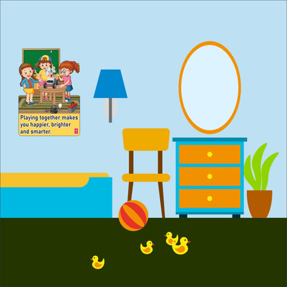 Wooden(MDF) Wall Decor Cutout for kids- Playing together makes you happier -Learning through Fun design - 12*18 inch