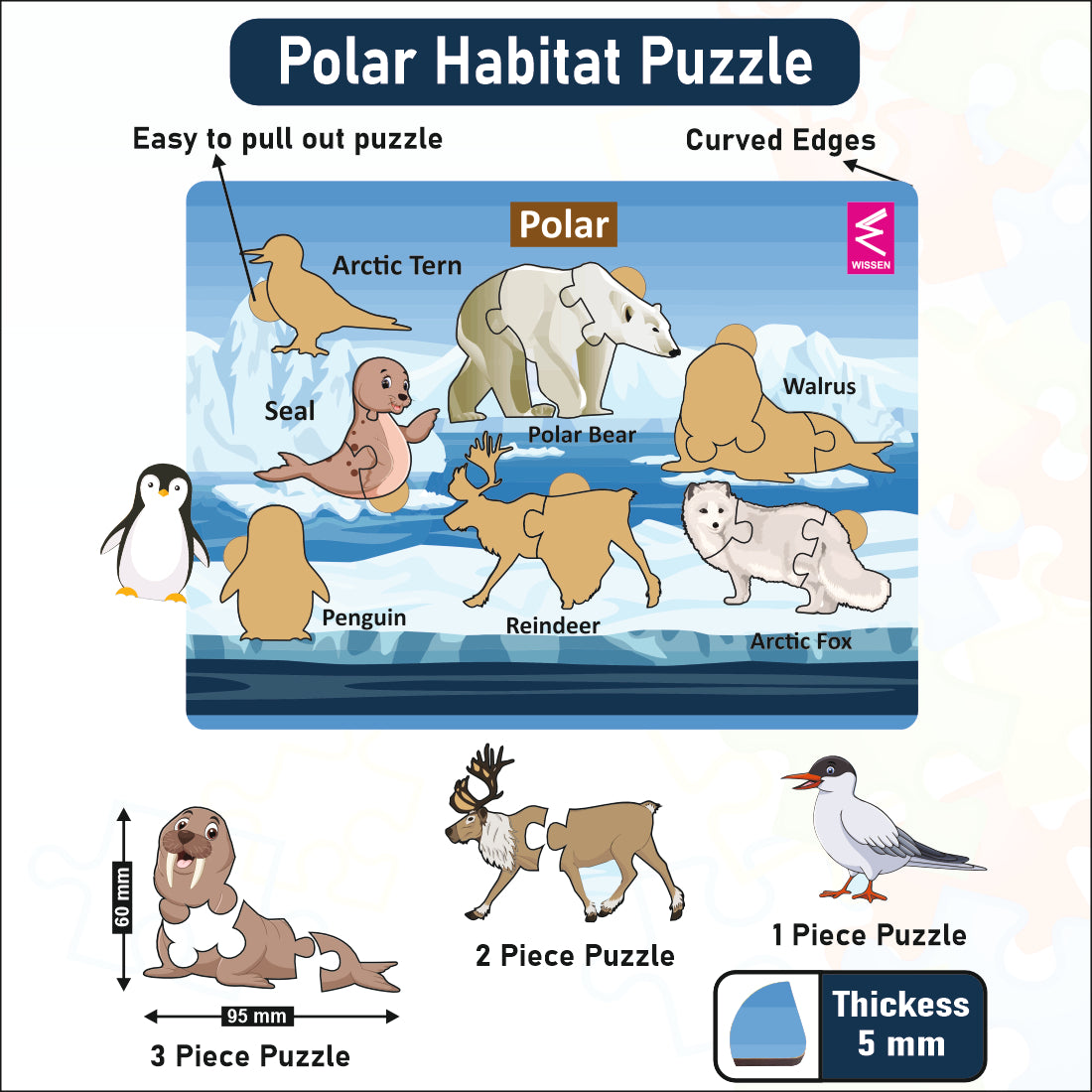 Wooden Polar Habitat Learning Puzzle board game for kids