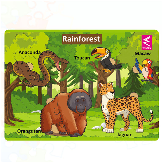 Wooden Rainforest Habitat Learning Puzzle board game for kids