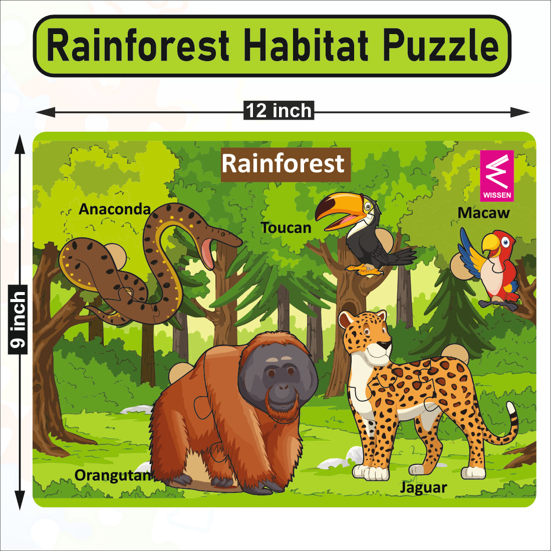 Wooden Rainforest Habitat Learning Puzzle board game for kids