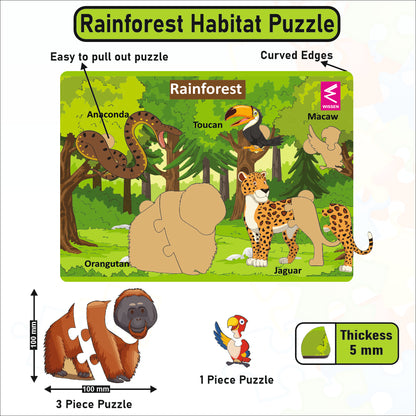 Wooden Rainforest Habitat Learning Puzzle board game for kids