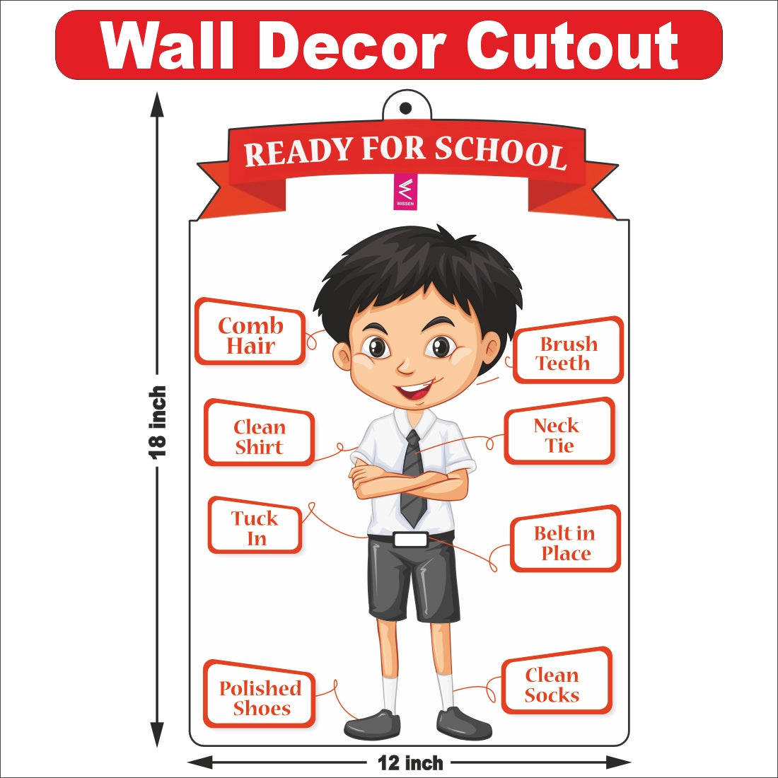 Wooden(MDF) Wall Decor Cutout for kids- Ready For School (Boy) -Learning through Fun design - 12*18 inch