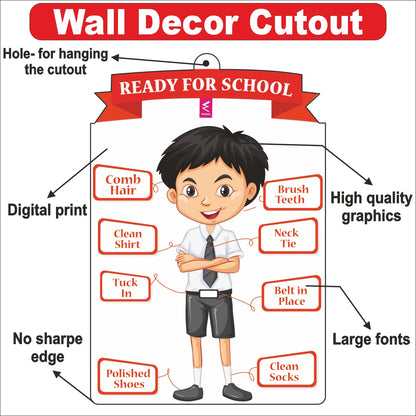 Wooden(MDF) Wall Decor Cutout for kids- Ready For School (Boy) -Learning through Fun design - 12*18 inch