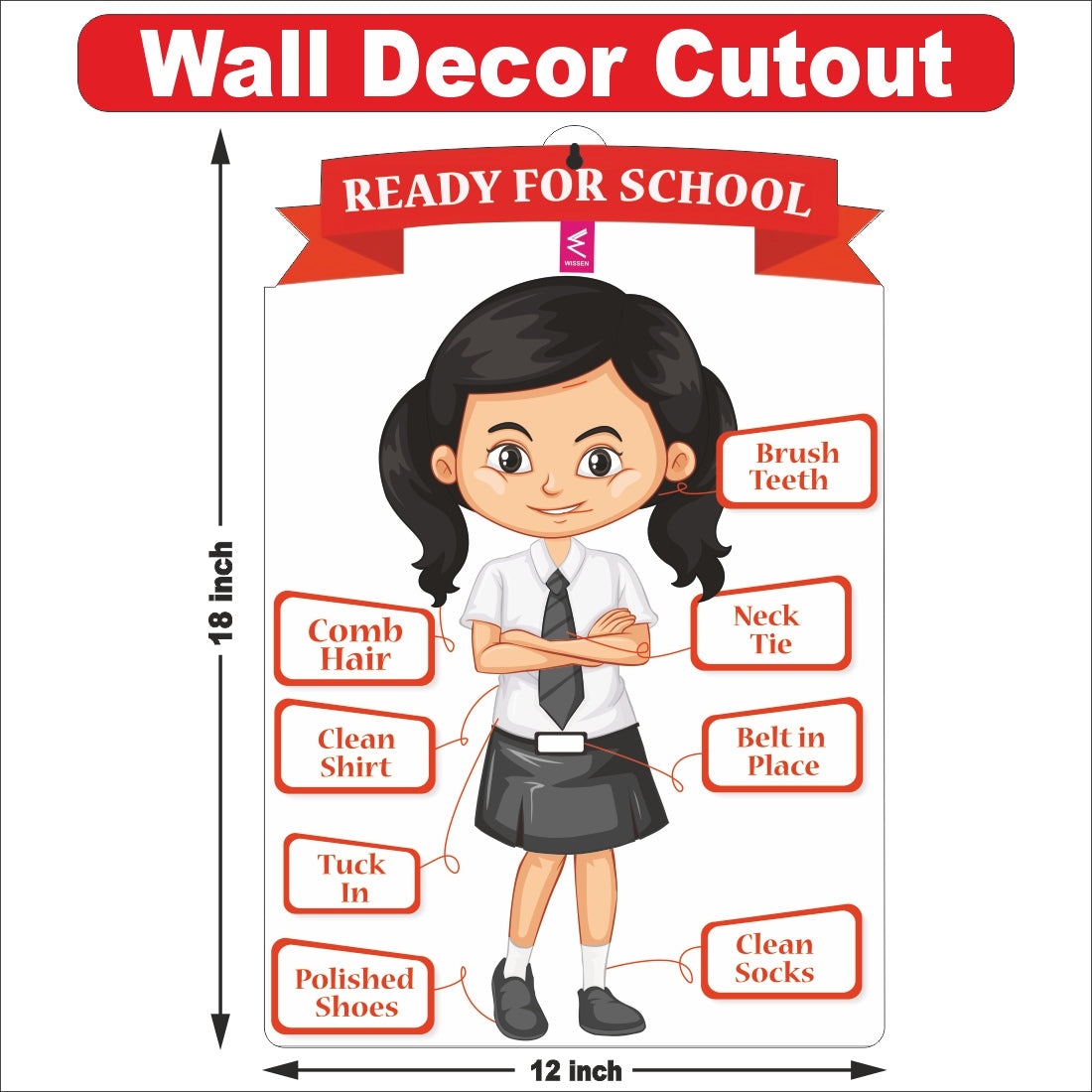 Wooden(MDF) Wall Decor Cutout for kids- Ready for School (Girl)-Learning through Fun design - 12*18 inch