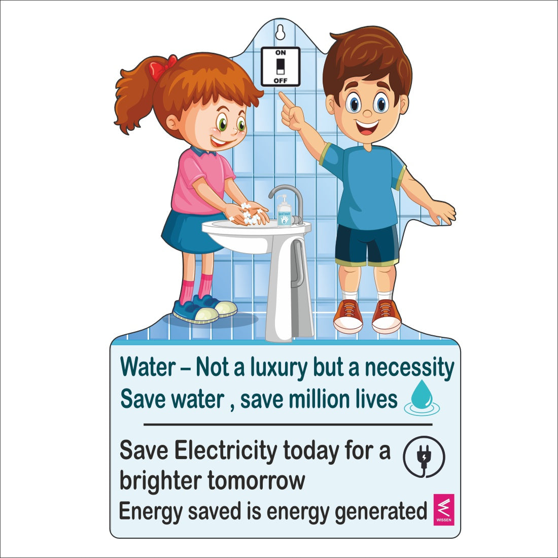 Wooden(MDF) Wall Decor Cutout for kids- Save water, save electricity -Learning through Fun design - 12*18 inch