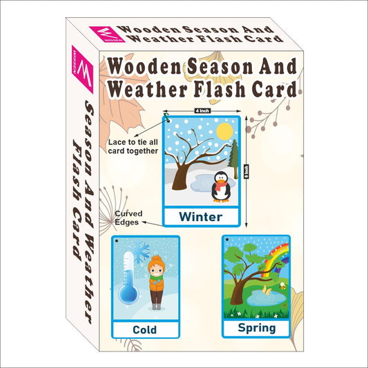 Wooden (MDF) Season and Weather Learning Flash card with lacing thread.