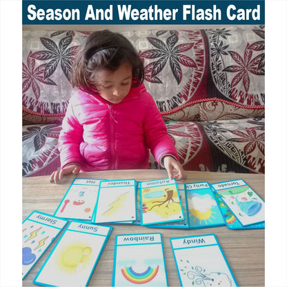 Wooden (MDF) Season and Weather Learning Flash card with lacing thread.