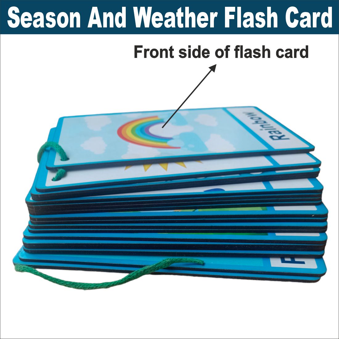 Wooden (MDF) Season and Weather Learning Flash card with lacing thread.