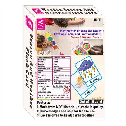 Wooden (MDF) Season and Weather Learning Flash card with lacing thread.