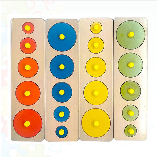 Wooden Circle Seriation Peg Board Puzzle-9*3 inch- Set of 4 boards