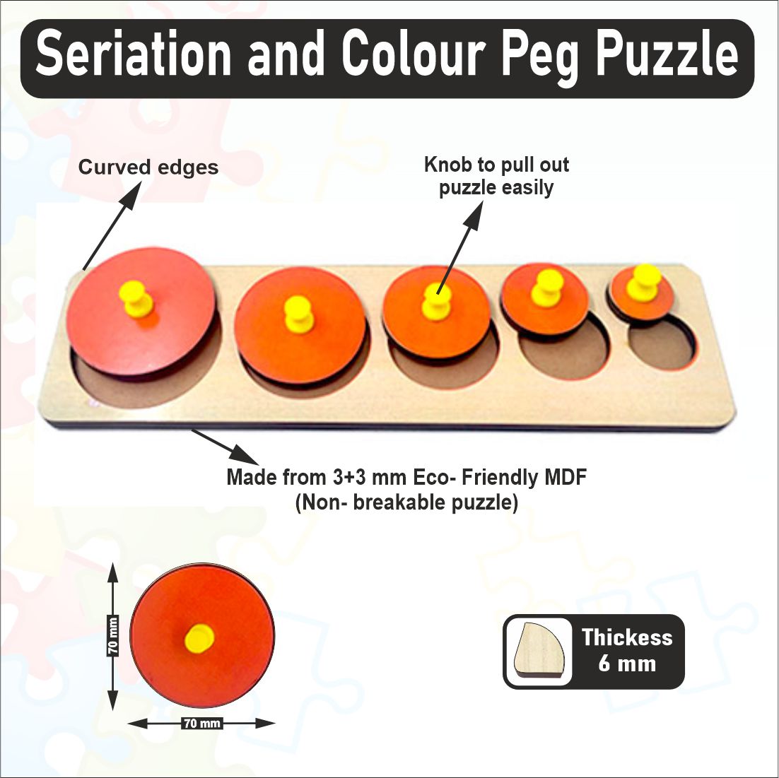 Wooden Circle Seriation Peg Board Puzzle-9*3 inch- Set of 4 boards