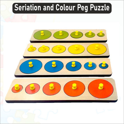 Wooden Circle Seriation Peg Board Puzzle-9*3 inch- Set of 4 boards