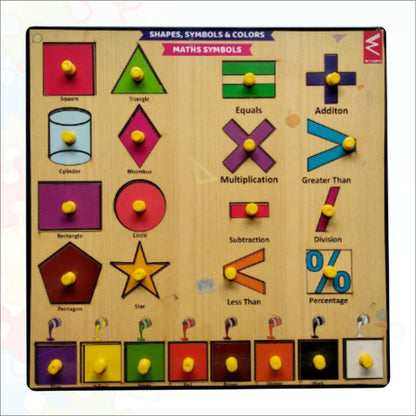 Wooden Shape and Symbol Peg Board Puzzle- 12*12 inch