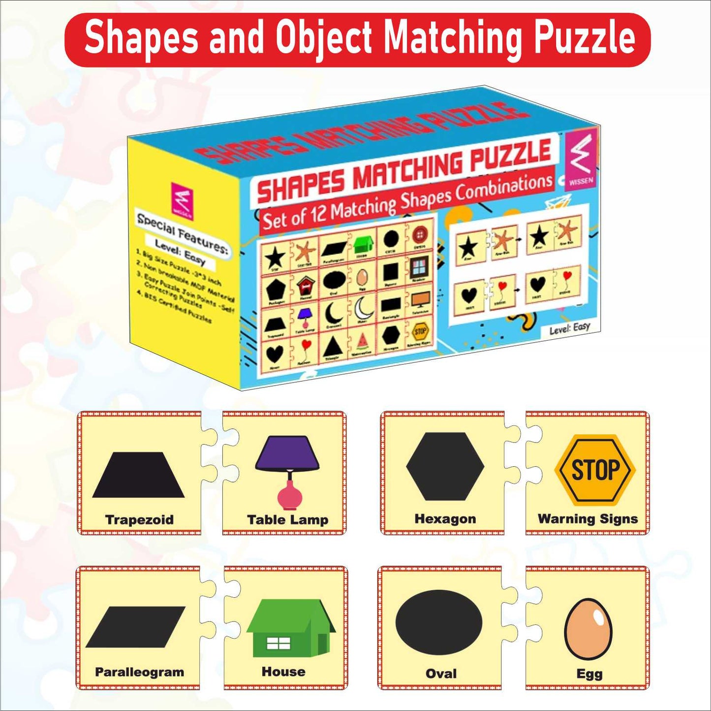 Wooden Shapes and Objects Matching Puzzle for kids-