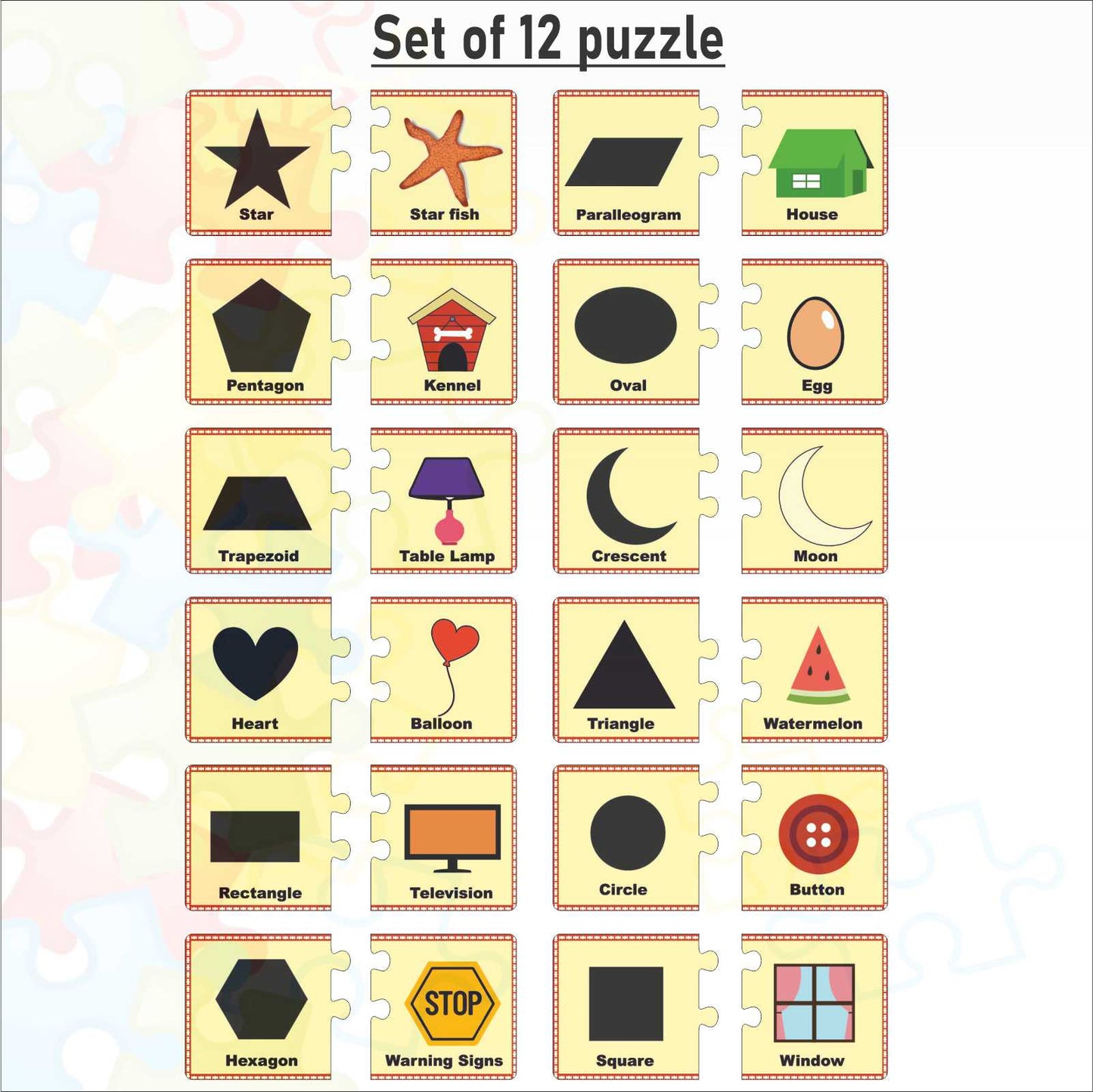 Wooden Shapes and Objects Matching Puzzle for kids-