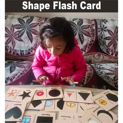 Wooden (MDF) Shapes Learning Flash card with lacing thread.