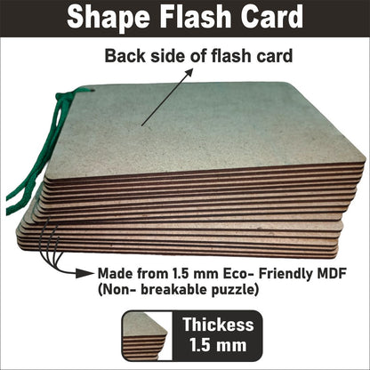 Wooden (MDF) Shapes Learning Flash card with lacing thread.