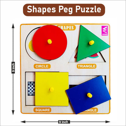 Wooden Hide and See Shape  Peg Board Puzzle- 9*9 inch