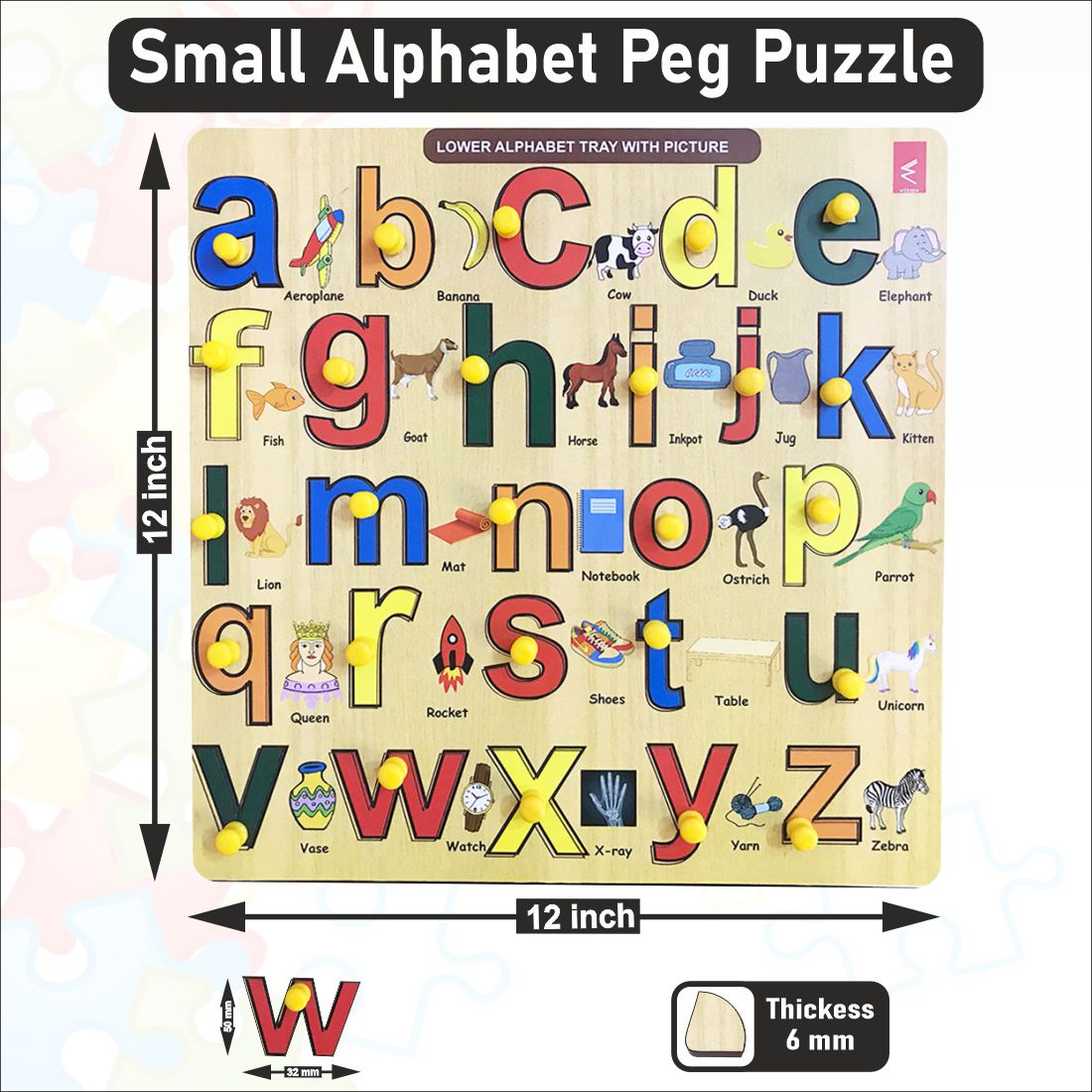 Wooden Small Alphabet Peg Board Puzzle- 12*12 inch