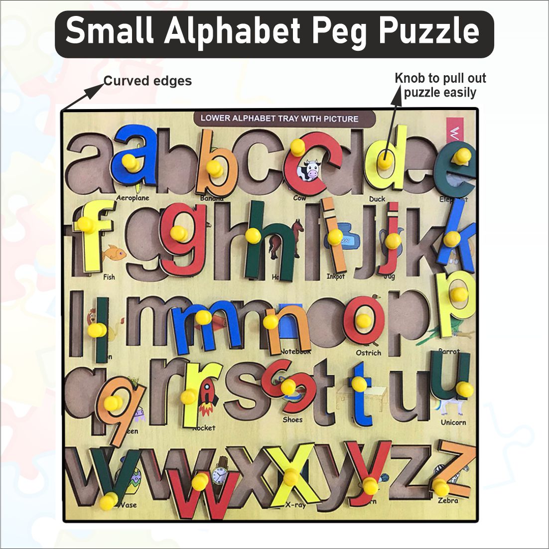 Wooden Small Alphabet Peg Board Puzzle- 12*12 inch