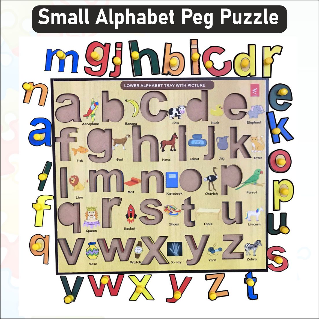 Wooden Small Alphabet Peg Board Puzzle- 12*12 inch