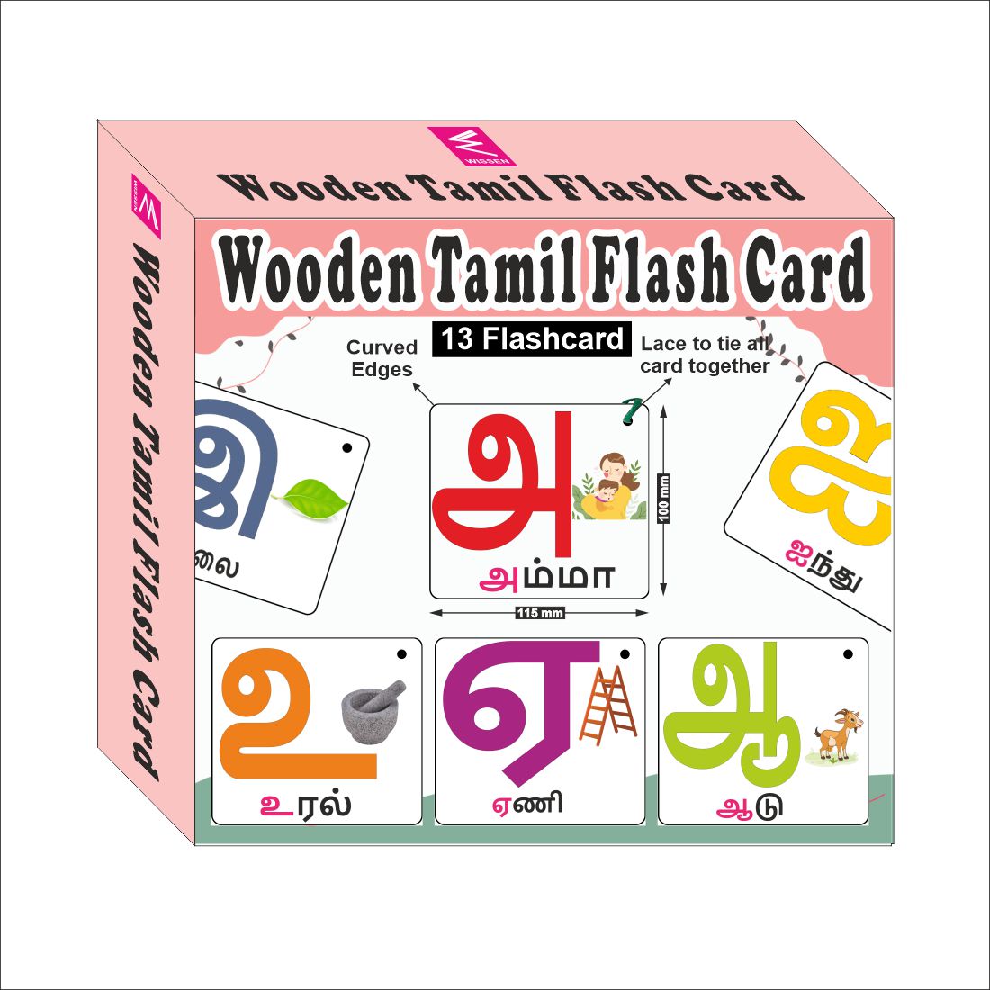 Wooden (MDF) Tamil Swar Learning Flash card with lacing thread.