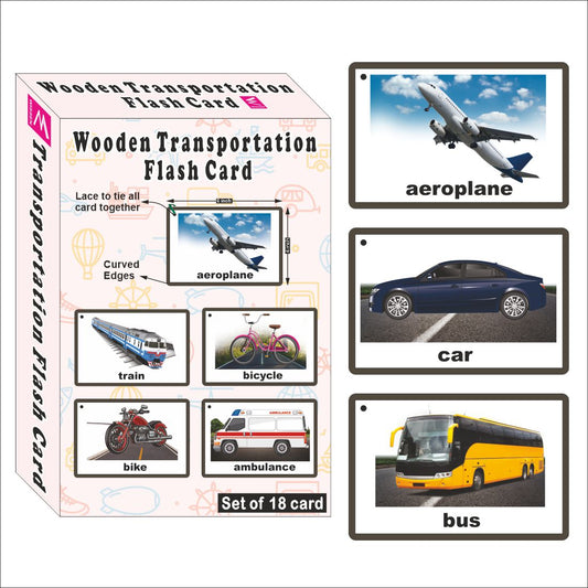 Wooden (MDF) Transportation  Learning Flash card with lacing thread.