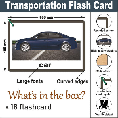 Wooden (MDF) Transportation  Learning Flash card with lacing thread.