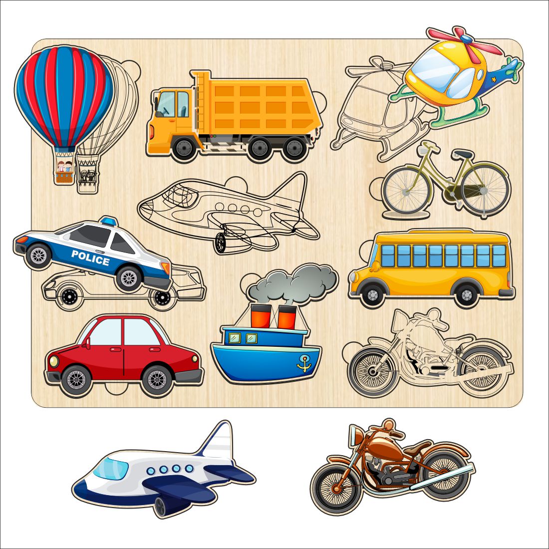 Wooden Hide and See Transportation Puzzle