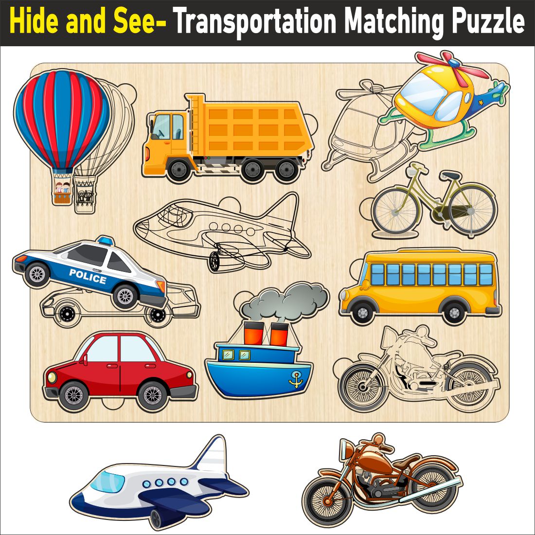 Wooden Hide and See Transportation Puzzle