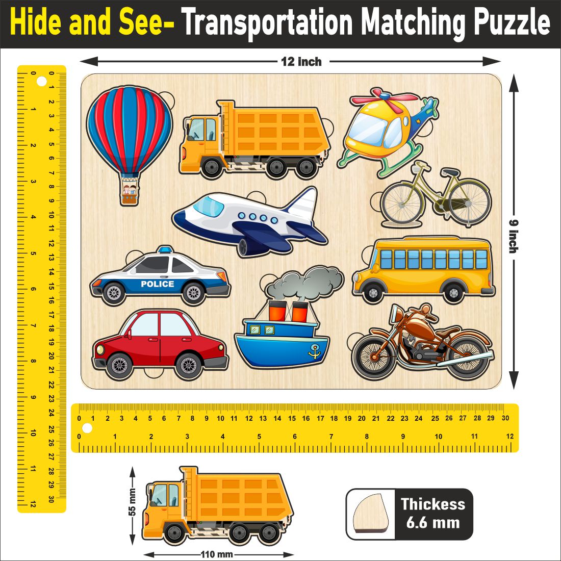 Wooden Hide and See Transportation Puzzle