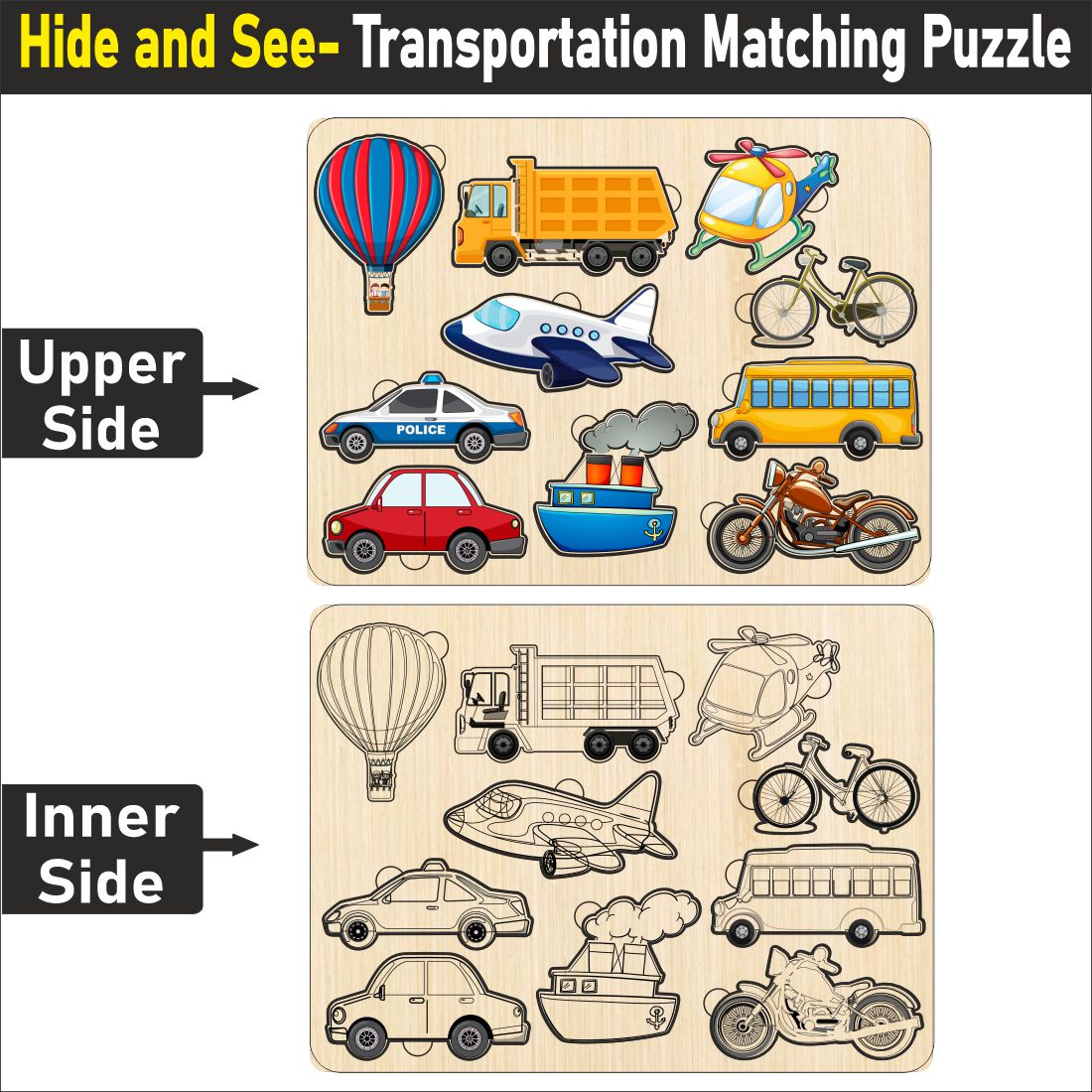 Wooden Hide and See Transportation Puzzle