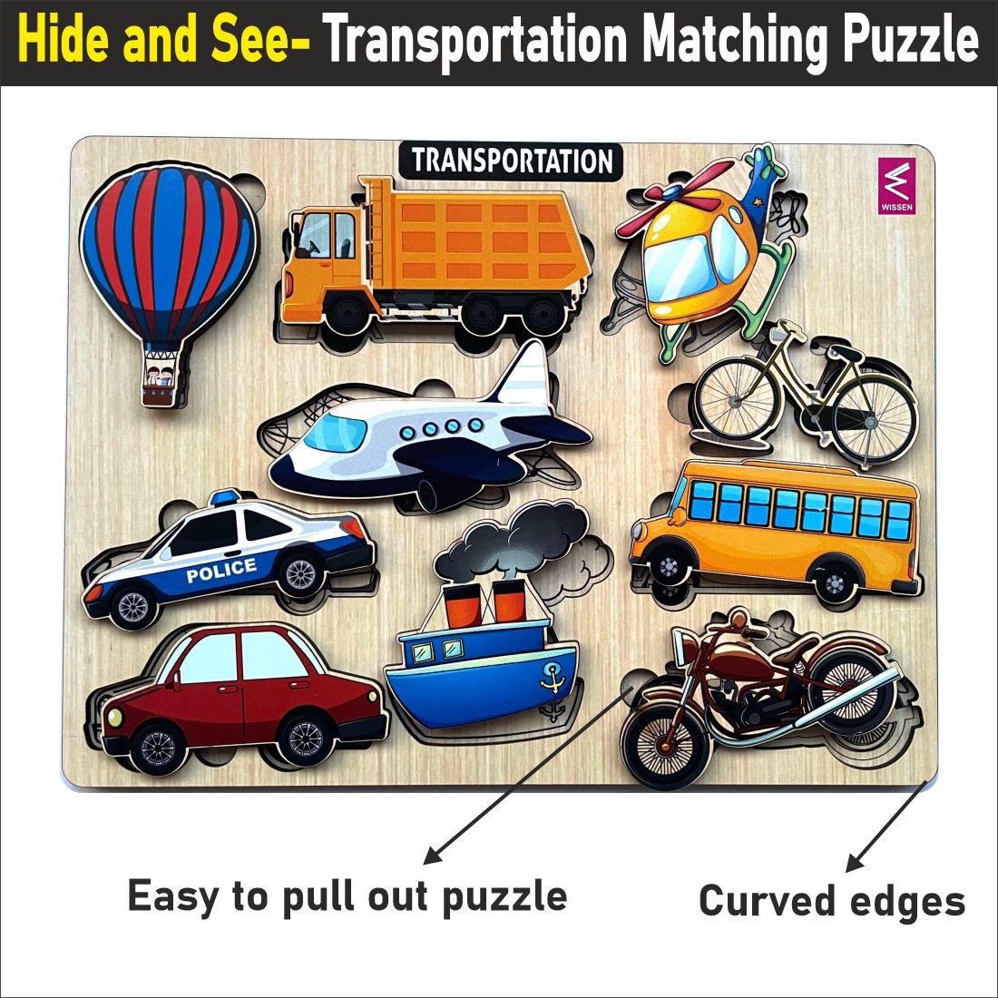 Wooden Hide and See Transportation Puzzle