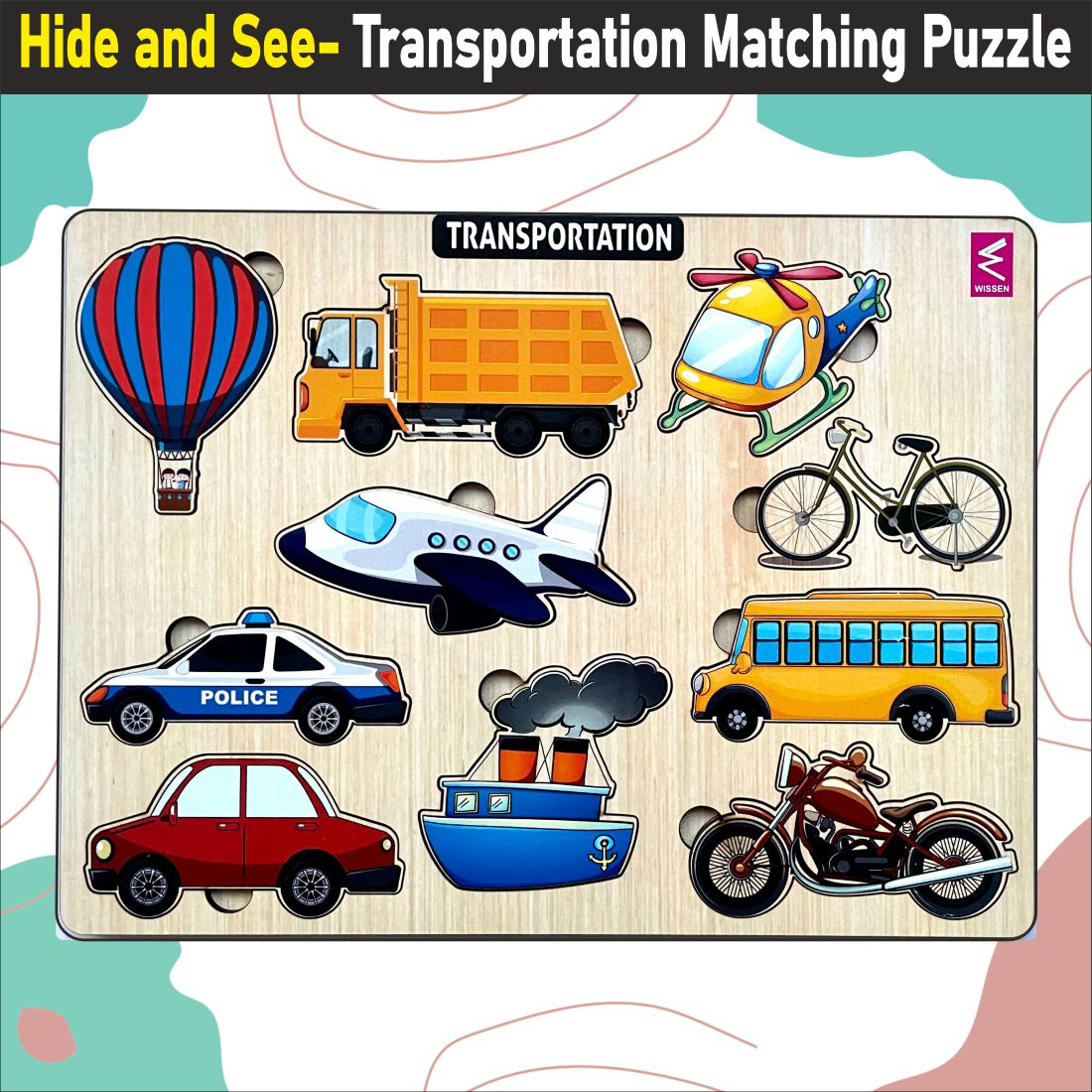 Wooden Hide and See Transportation Puzzle