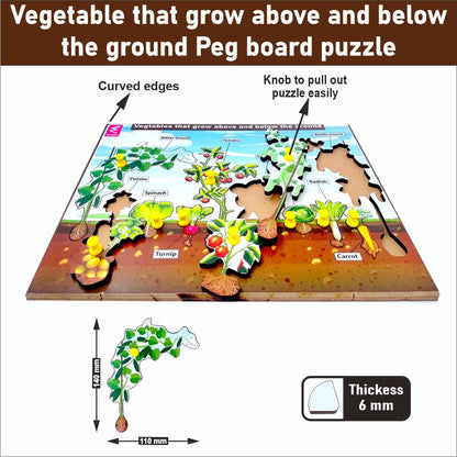 Wooden Vegetable above and below ground Peg board puzzle- 12*9 inch