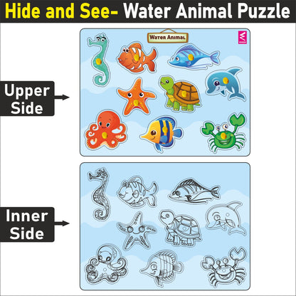 Wooden Hide and See Water animals learning peg board Puzzle