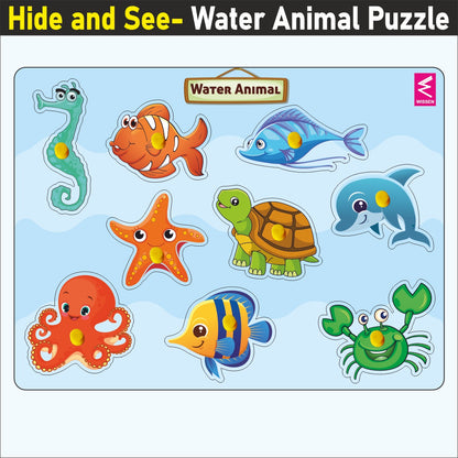 Wooden Hide and See Water animals learning peg board Puzzle