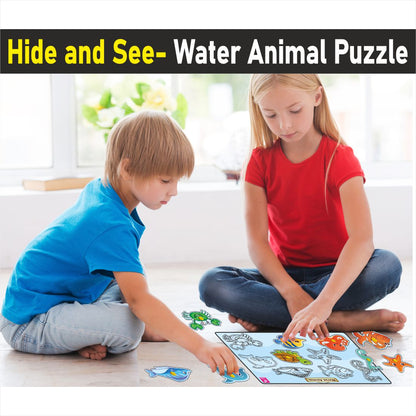 Wooden Hide and See Water animals learning peg board Puzzle