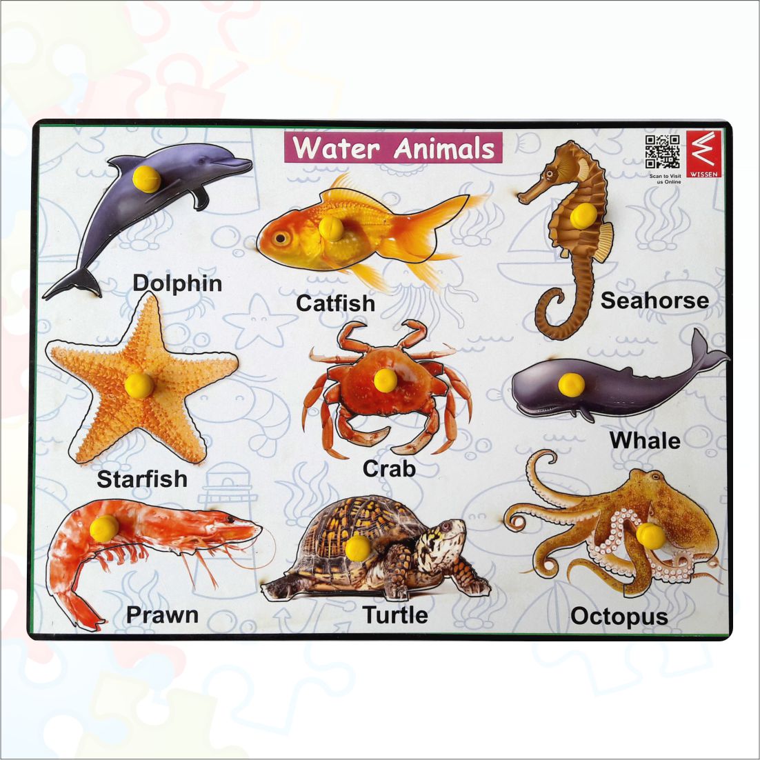 Wooden Water Animals learning Educational Peg Board Puzzle-12*9 inch