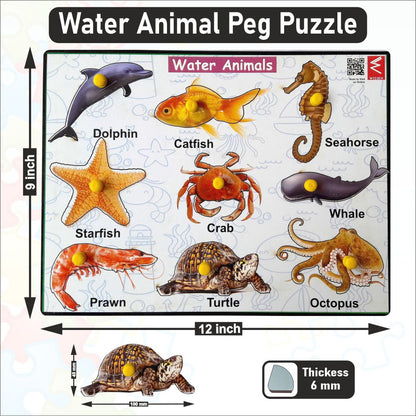 Wooden Water Animals learning Educational Peg Board Puzzle-12*9 inch