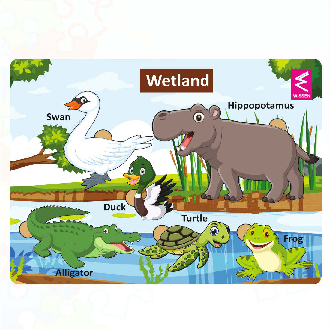 Wooden Wetland Habitat Learning Puzzle board game for kids