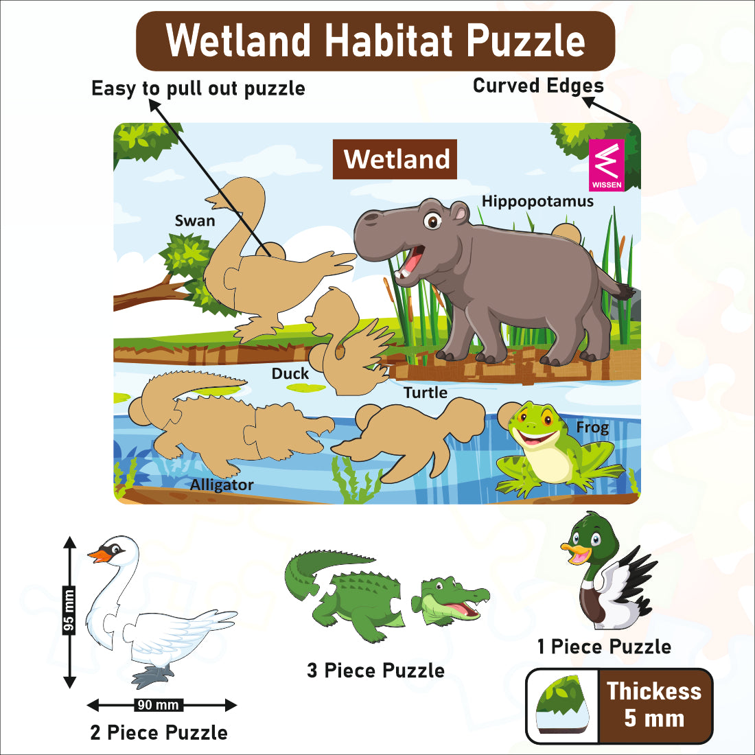 Wooden Wetland Habitat Learning Puzzle board game for kids