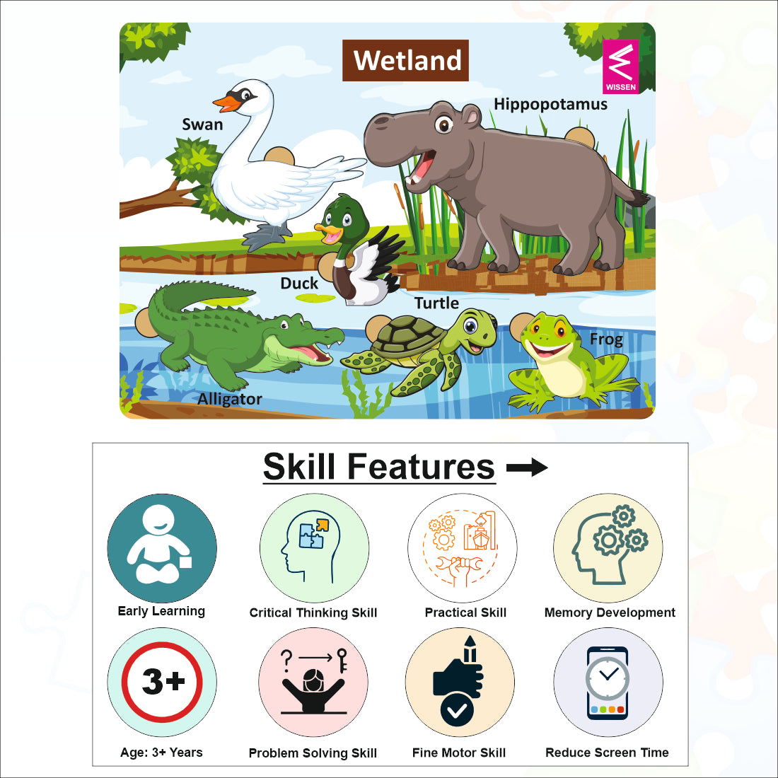 Wooden Wetland Habitat Learning Puzzle board game for kids