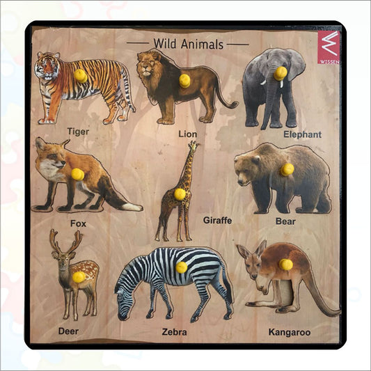 Wooden Wild Animals Peg Board Puzzle- 12*12 inch