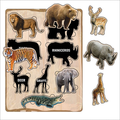 Wooden Hide and See Wild Animals Puzzle