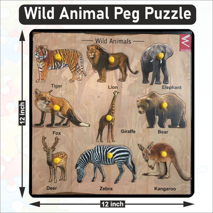 Wooden Wild Animals Peg Board Puzzle- 12*12 inch