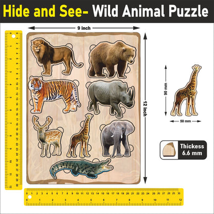 Wooden Hide and See Wild Animals Puzzle