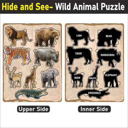 Wooden Hide and See Wild Animals Puzzle