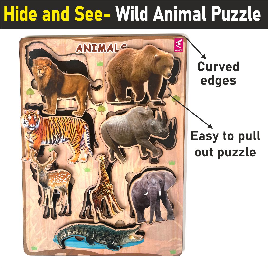 Wooden Hide and See Wild Animals Puzzle